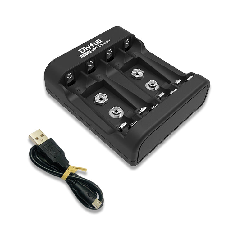 Dlyfull U4-9V 4 Bays USB Charger For 1.2V Ni-MH/CD and 9V Size Batteries