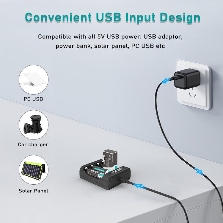 Dlyfull U4-9V 4 Bays USB Charger For 1.2V Ni-MH/CD and 9V Size Batteries