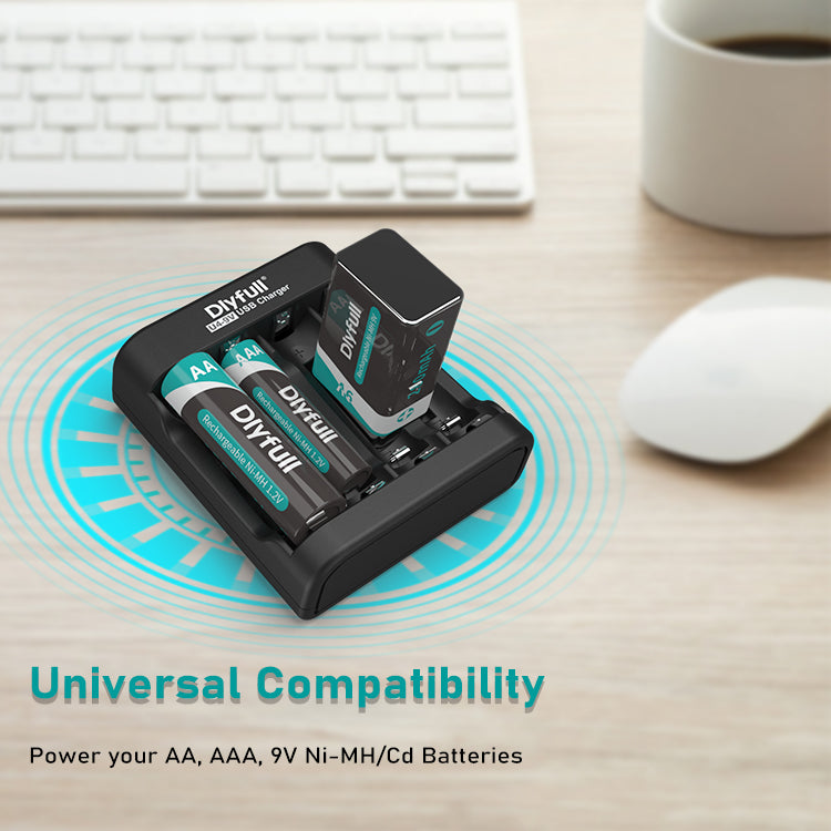 Dlyfull U4-9V 4 Bays USB Charger For 1.2V Ni-MH/CD and 9V Size Batteries