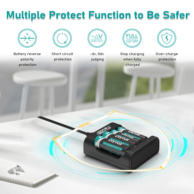 Dlyfull U4-9V 4 Bays USB Charger For 1.2V Ni-MH/CD and 9V Size Batteries