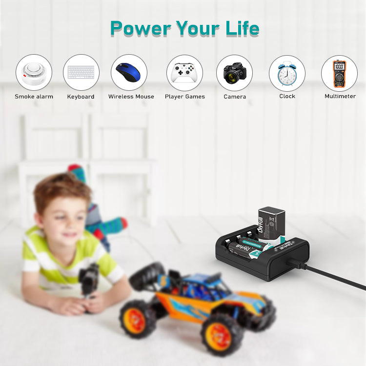 Dlyfull U4-9V 4 Bays USB Charger For 1.2V Ni-MH/CD and 9V Size Batteries