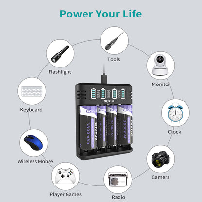 Dlyfull M4S 4 Bays USB Universal Charger For 3.6/3.7V Li-ion LiFePO4、1.2V Ni-Mh/cd Batteries