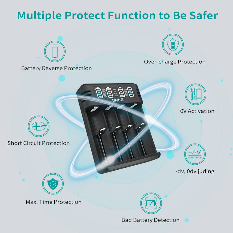 Dlyfull M4S 4 Bays USB Universal Charger For 3.6/3.7V Li-ion LiFePO4、1.2V Ni-Mh/cd Batteries