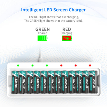 Dlyfull U12 12 Bays USB Charger for Ni-MH/CD Batteries 1.2V AA AAA Batteries