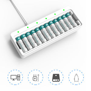 Dlyfull U12 12 Bays USB Charger for Ni-MH/CD Batteries 1.2V AA AAA Batteries