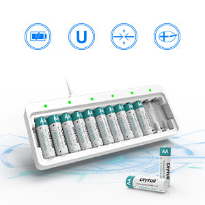 Dlyfull U12 12 Bays USB Charger for Ni-MH/CD Batteries 1.2V AA AAA Batteries