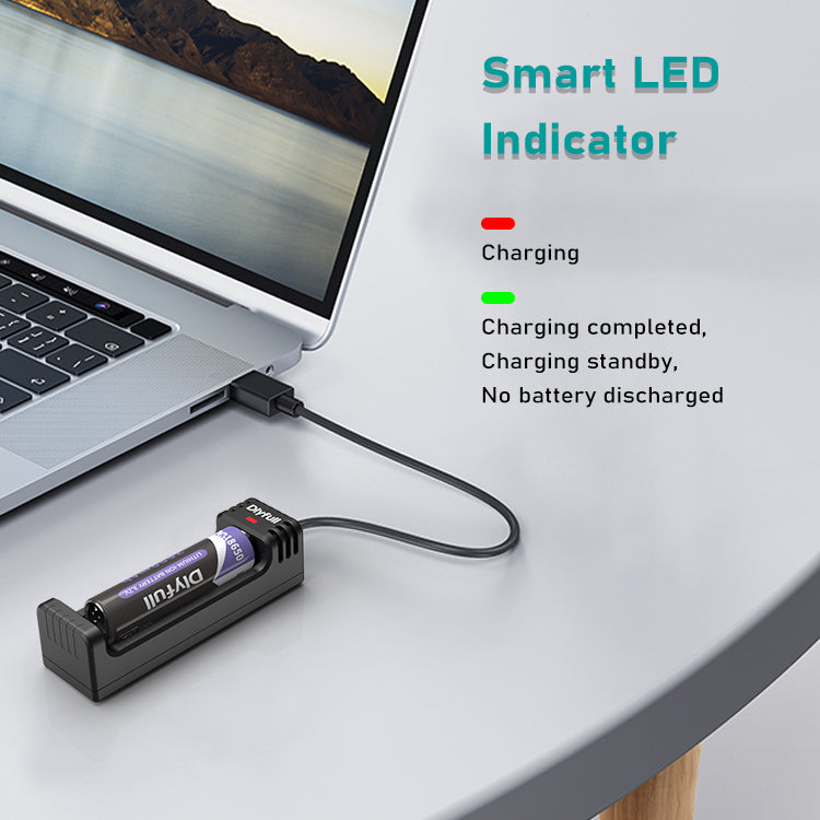 Dlyfull U1B 1 Bay USB Li-ion Battery Charger For 10340 18650 26650 Batteries etc.