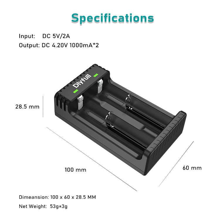 Dlyfull U3B 2 Bays USB Li-ion Battery Charger For 3.6V/3.7V Li-ion Battery.