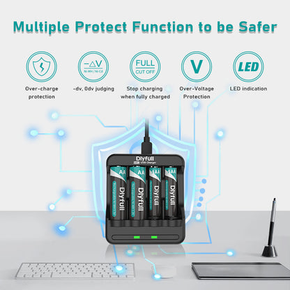 Dlyfull U4-L 4 Bays 1.2V Ni-MH/CD AA AAA Battery Charger