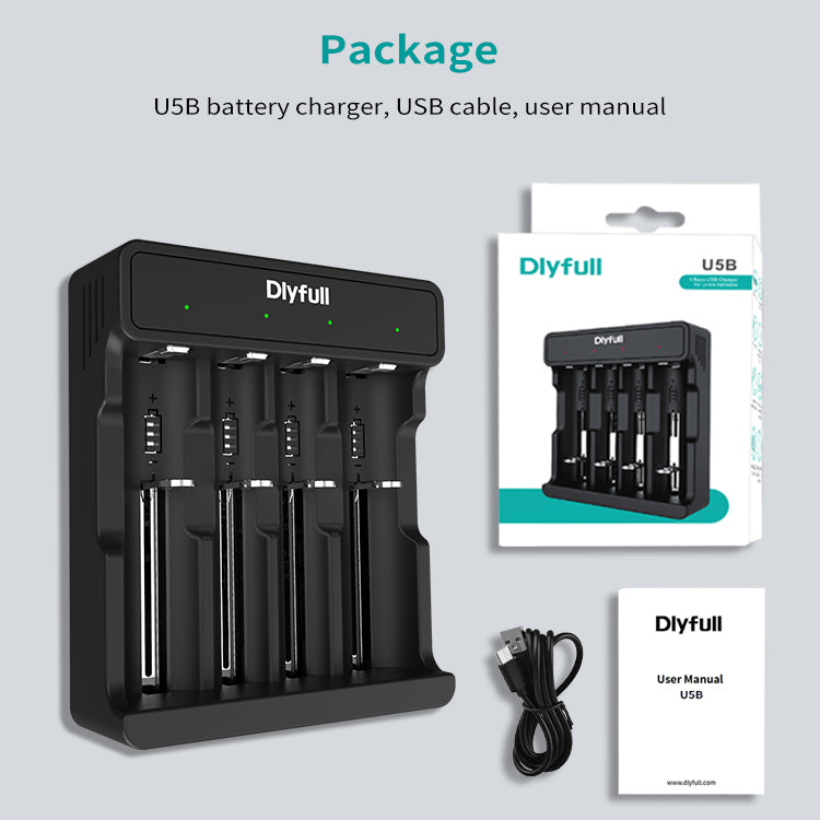 Dlyfull U5B 4 Bays USB Li-ion Battery Charger For 3.6V/3.7V Li-ion Such as 18650 Battery