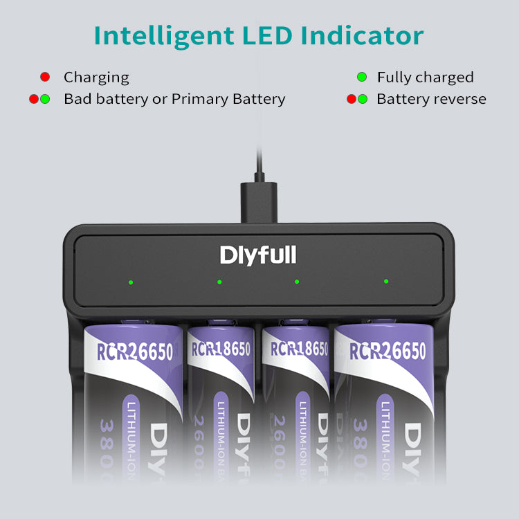 Dlyfull U5B 4 Bays USB Li-ion Battery Charger For 3.6V/3.7V Li-ion Such as 18650 Battery