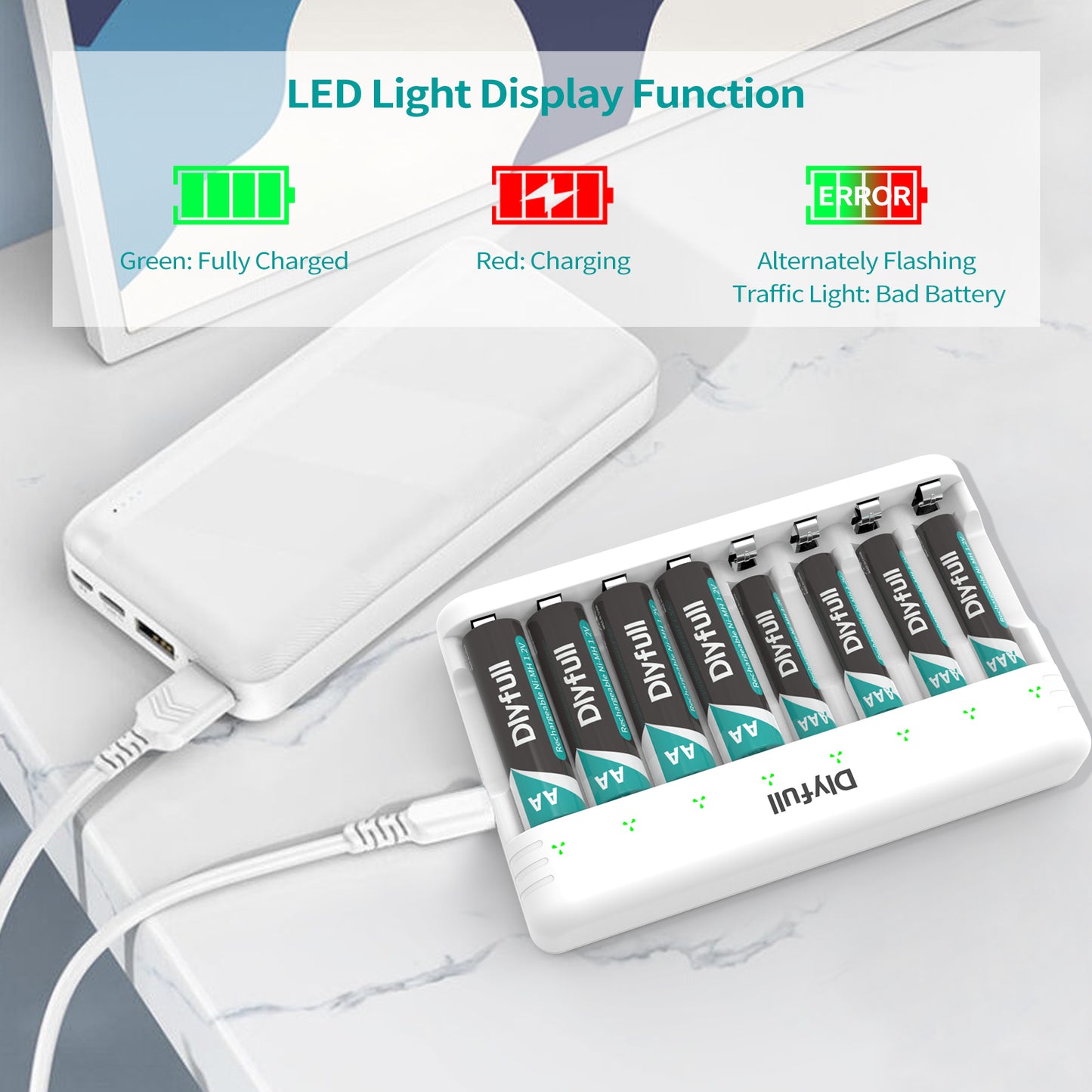 Dlyfull U8 8 Bays USB Charger for Ni-MH/CD Batteries AA AAA Batteries