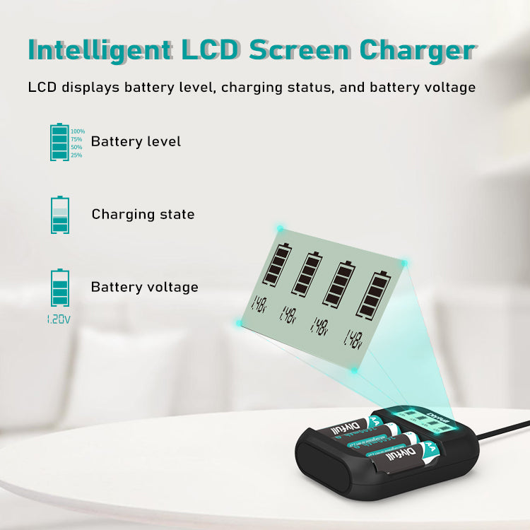 Dlyfull UN4 4 Bays USB Smart  LCD Charger For Ni-MH/Cd Batteries Ultra Fast 1A Charging