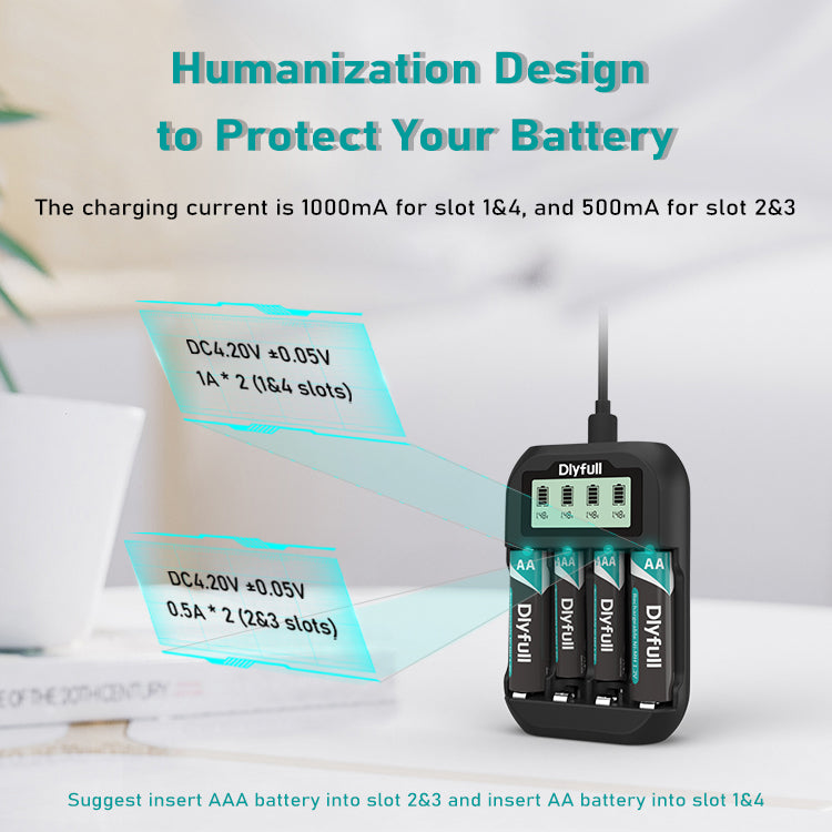 Dlyfull UN4 4 Bays USB Smart Charger For Ni-MH/CD Batteries