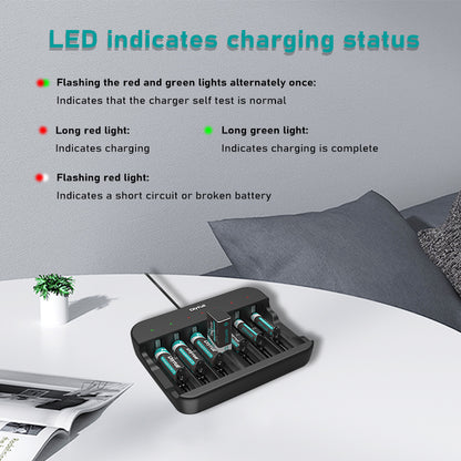 Dlyfull UN6 7 Bays USB Charger For Ni-MH/Cd Batteries AA AAA C D 9V