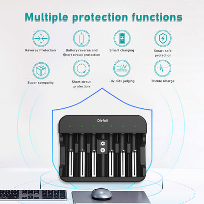 Dlyfull UN6 7 Bays USB Charger For Ni-MH/Cd Batteries AA AAA C D 9V