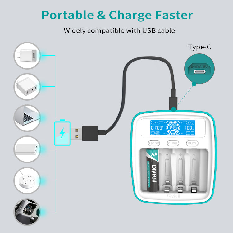 Dlyfull UT1 battery charger USB charger Ni-MH charger for AA AAA batteries with LCD display capacity test function