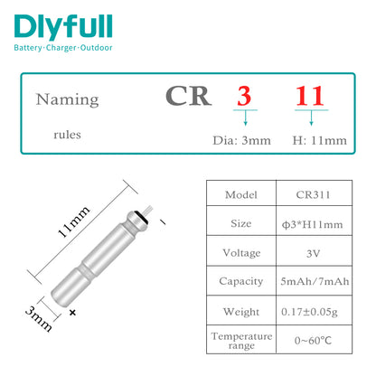 Dlyfull 3V 7mAh CR311 LED Fishing Float Battery