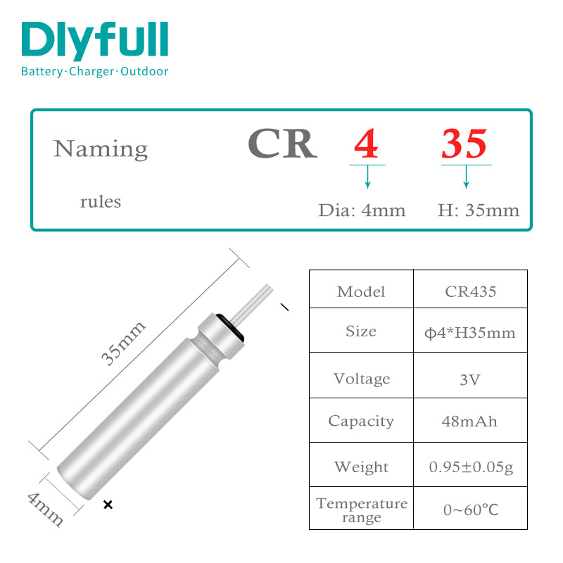 Dlyfull 3V 48mAh CR435 LED Fishing Float Battery