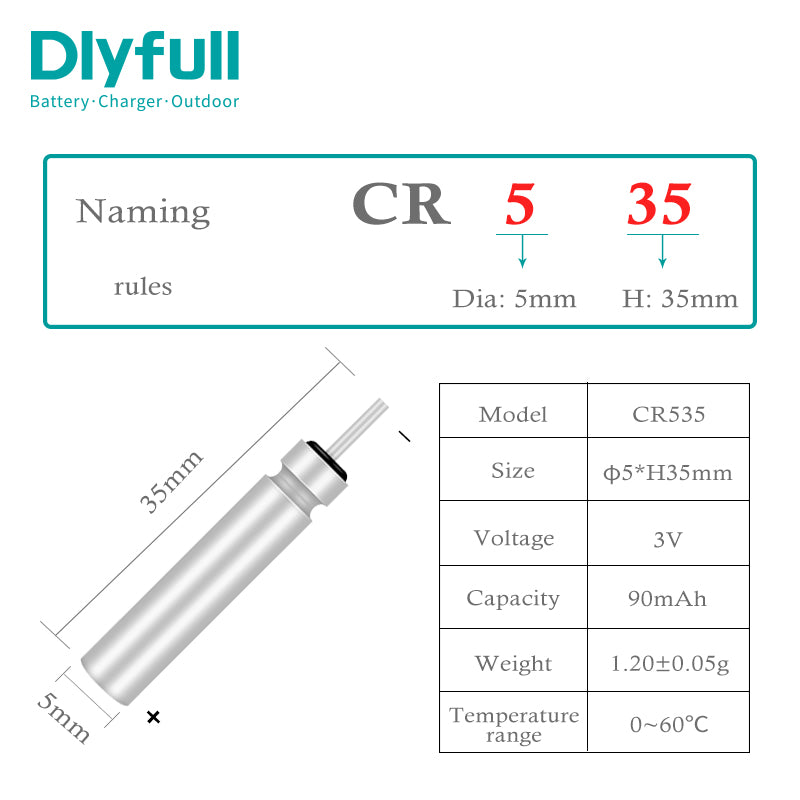 Dlyfull 3V 90mAh CR535 LED Fishing Float Battery