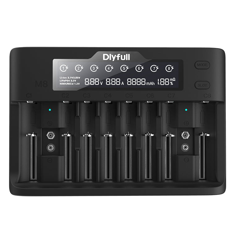 Dlyfull M8 10 Slots Universal Battery Charger for Ni-MH Li-ion LiFePO4 AA AAA C 9V 18650 21700 Battery with 8A Fast Charging