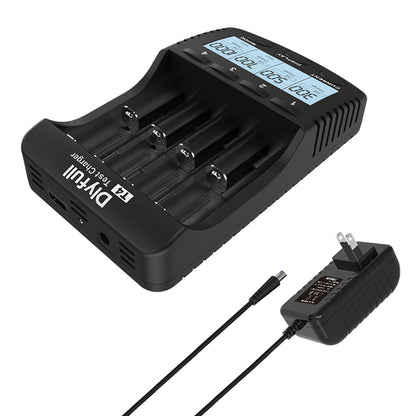 Dlyfull T4 4 Slots Universal Battery Charger with USB output Test Refresh Discharge function