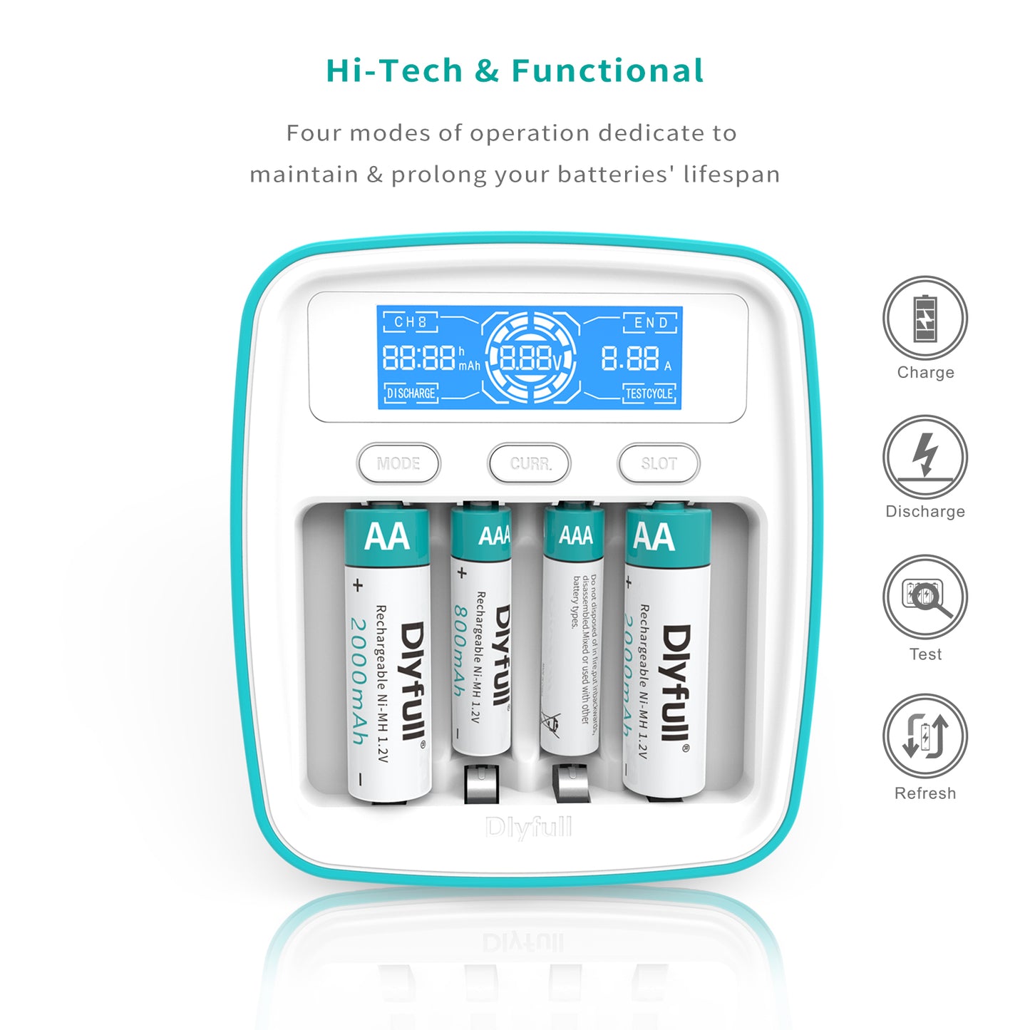 Dlyfull UT1 battery charger USB charger Ni-MH charger for AA AAA batteries with LCD display capacity test function